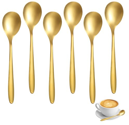 Cucchiaini D'oro, 6 Pezzi Cucchiaini da Caffè Dorati, Cucchiaini da tè Dorati, Cucchiaini da tè in Acciaio Inossidabile, Cucchiaio da Dessert, per Tè, Caffè, Torte, Dessert, Lavabile in Lavastoviglie