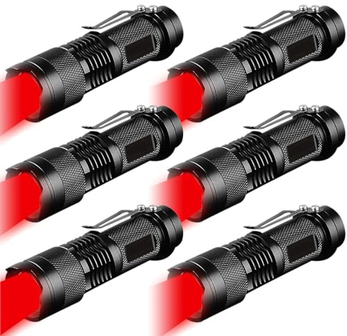 MVIOCS Röd LED-ficklampa med hög lumen, ultraljus röd ficklampa rött ljus ficklampa, zoombar vattentät ficklampa för utomhus astronomi flyg nattobservation nödsituation (6)