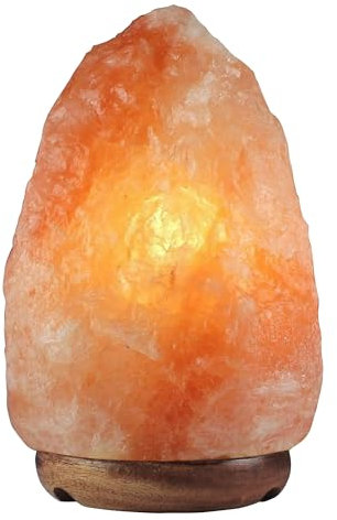 IlGruppone Lampada di Sale Himalayano Originale Naturale Realizzata A Mano con Base in Legno di Acacia Pezzo Unico Prodotto Certificato con Spina Europea - 13.5x20.5Cm-3Kg