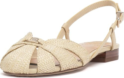 Vince Camuto Women's Cacey Fisherman Flat Sandal, Light Straw/Ecru, 10
