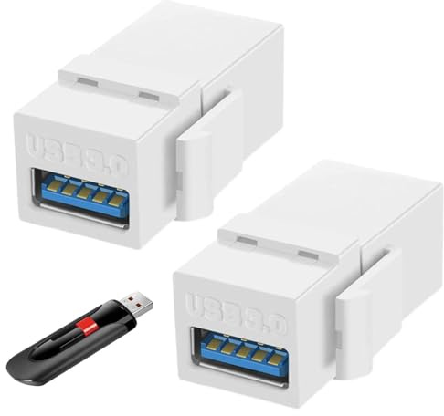 Presa USB Keystone,Connettore USB Keystone | Inserto di interfaccia USB3.0 da femmina a femmina 2 pezzi - Connettore di estensione da parete USB per soggiorno, hotel, camera da letto, appartamento,