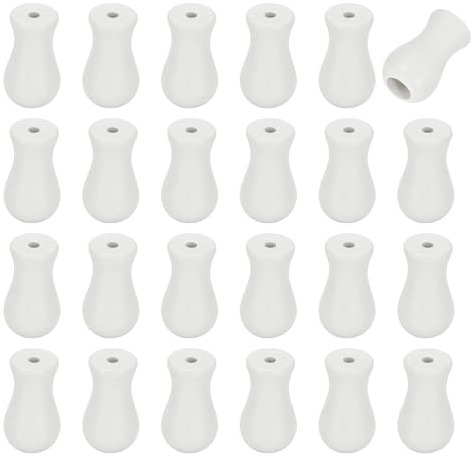 sourcing map 24Pcs Cord Knobs, Wood Cord Tassel Drops Pull End Pendant Hanging Ball Pulls for Window Blinds Shade Curtain Craft, White Cylinder