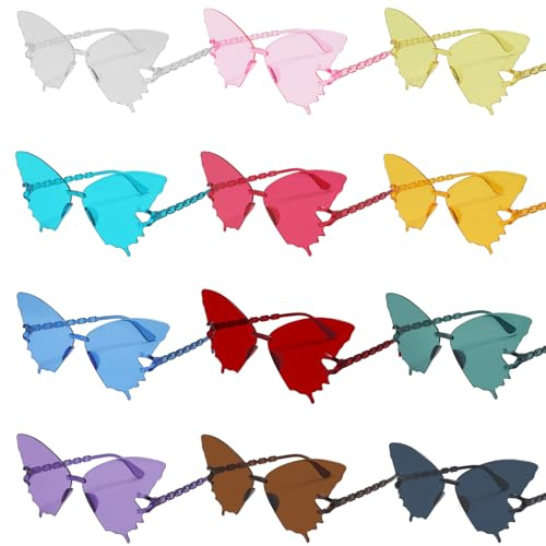 VirtuGro 12PCS Gafas Fiesta Divertidas Mariposa Despedida de Soltera para Fiesta Cumpleaños Accesorios Photocall Cosplay Mujer Hombre