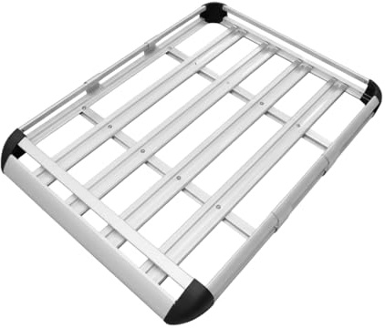 HoldOneLight Aluminium Roof Rack Basket Tray 130 x 100 cm | Heavy Duty Universal Cargo Carrier with Adjustable Bars & Wind Fairing for Car, SUV, Truck, Silver