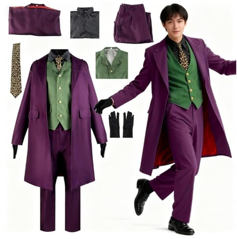 NlsqEU Costume de pour homme, avec manteau violet, pantalon vert pour Halloween et carnaval, taille XXL