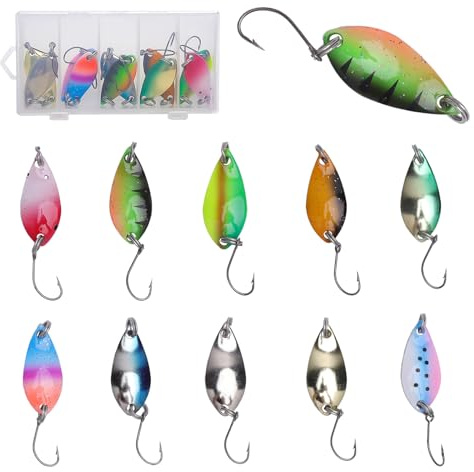 KQDRAVINE 10 Pièces Leurre Truite, 2,5 g/3,5 g/5 g Cuillers Ondulante Truite avec Hameçon, Leurre Peche Carnassier avec Boîte de Rangement, Leurres Pêche pour Brochets, Sandres, Perches