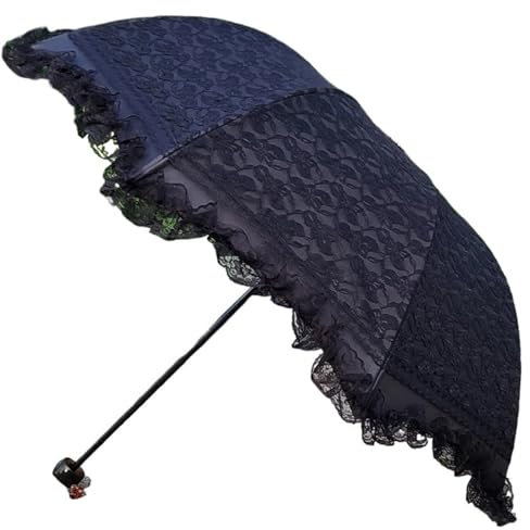 CEHJZQRPL Paraguas de Encaje Paraguas de Encaje for Mujer, sombrilla Vintage for Lluvia, Sol, Rayos UV, portátil, for Viajes, Princesa, Boda(Black)