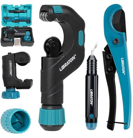 LIBRATON Pipe Cutter Tool 1/8- 2, Heavy-Duty Copper Tube Cutters, PEX Pipe Cutter, Deburring Tool & Pipe Reamer, 5PCS Tube Cutting Set for Copper, Aluminum, PEX, PVC, with Blow Molded Case