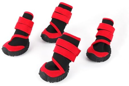 Dog Shoes,Slightly Waterproof Non-Slip Diving Fabric Upper Dog Boots Pet Paw Protective Cover Indoor Silent Shoes Outdoor Walking Footwear for Puppy Small Medium Large Dogs_XXS(Red)
