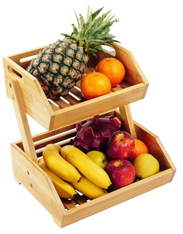 Relaxdays Alzata per Frutta in bambù, HxLxP: 29 x 30 x 25 cm, Verdura e Snack, fruttiera Naturale