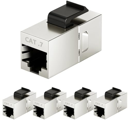 OFFCUP Keystone-modul, 5 st Cat 7 Keystone Jack-modul, skärmad RJ45-kontakt, aluminiumlegering Keystone-koppling, lämplig för standard väggpaneler/paneler (svart)