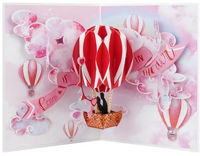 REMOtech Biglietto pop-up 3D con mongolfiera Amore – romantico biglietto di auguri con palloncino a forma di cuore fluttuante & coppia, forte effetto 3D, realizzato a mano in carta di alta qualità