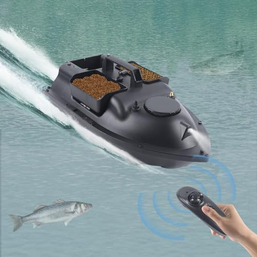 SABUIDDS Barca da mangime telecomandata da 500 m, con luce di guida a LED e indicatore di velocità, barca per esche in ABS con classe di protezione antiesplosione 7-8, per fiumi e laghi