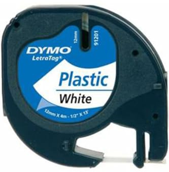 DYMO Authentic LT Plastic Labels | 12 mm x 4 m Roll | Black Print on White Labels | for LetraTag Label Makers