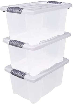 Kunststoff Stapelbox mit Deckel 30 x 20 cm - 3er Set/jeweils 7 Liter - Aufbewahrungsbox mit Griff - Spielzeugkiste Lagerbox Multibox Allzweckbox Storage Box Universal Kiste