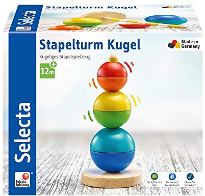 Selecta 62002 Kugel Stapelturm, Holzspielzeug, 16 cm, Bunt Bunt
