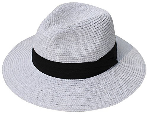 DRESHOW Panamahatt Fedora Solhatt med Brett Brätte och Upprullad Hatt UPF 50+ för Kvinnor