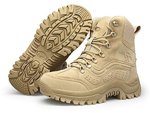 Bititger - Botas de desierto militares de piel, impermeables, con cremallera, botas tácticas y de combate para hombre, para patrullas, de seguridad, para policías, color Beige, talla 40 2/3 EU