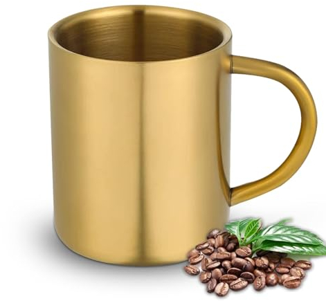 1 Stück 400ml Edelstahl Kaffeebecher, Edelstahl-Tasse Gold, Kaffeetasse, Doppelwandige Isolierbecher, Kaffeetasse Bruchsicher, Unzerbrechliche Kaffeetasse Mit Henkel Ideal Für Camping, Outdoor