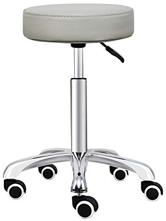 Grace&Grace Höhenverstellbar Rollhocker Drehhocker Mit Rollen Arbeitshocker Massagehocker Medizinischer Stuhl Drehstuhl Bürohocker Sitzhocker Kücheocker (No Backrest with Casters-Classic Flat, Beige)