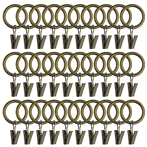 WMYCONGCONG 40 anelli per tende con clip, color bronzo antico, clip decorative per drappeggi con anelli, clip per tende con diametro interno da 2,5 cm, per bagno, soggiorno e camera degli ospiti