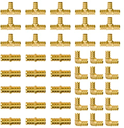 1/2 Pex Fittings, SUNGATOR 45 PCS 1/2 Inch Pex Fittings Set, 15 Each Elbow Tee Coupling, No Lead Brass, ASTM F1807