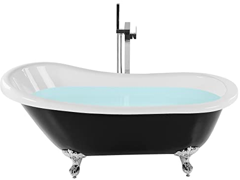 Retro Badewanne schwarz oval freistehend 170 x 80 cm Löwenfußen in silber Cayman