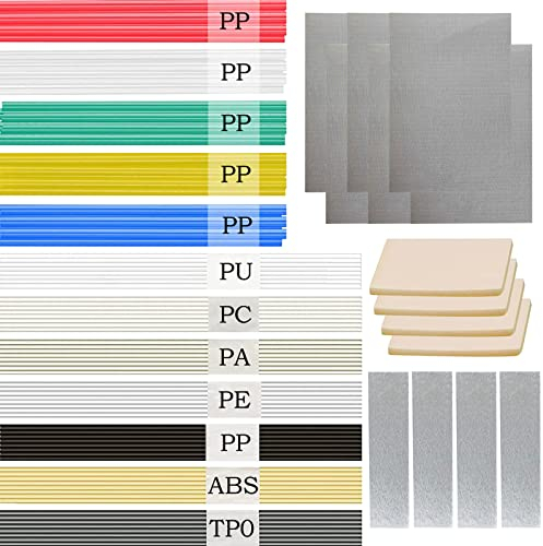 Kunststoff-Schweißstäbe 106 Stück,CEIEVER Schweißdrähte ABS/TPO/PE/PP/PC/PA/PU Kunststoffschweißdraht mit Patchnetz,Schleifpapier Verwendung Schweissaufsatz zur Schweißreparatur (106)