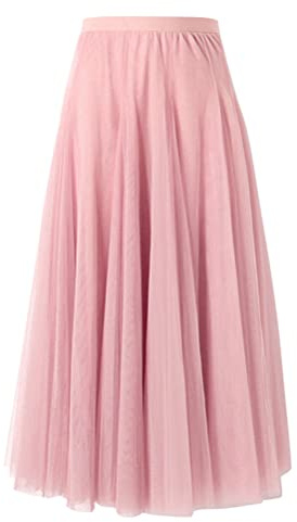 shownicer Femme Tulle Jupe Vintage Jupe en Tulle Taille A-Line Elastique Multi Couché Tutu Élégante Maxi Jupe Couleur Unie élastiques à Taille Haute