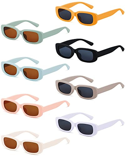 Xuhal 8 Pairs Kids Retro Rectangle Sunglasses Polarized Sunglasses Children Girls Boys Y2K Trendy Eyewear Square Frame Glasses for Summer Beach Age 3-10 Toddlers