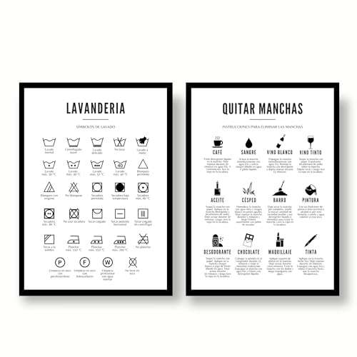 EQUIK PRODUCTS Póster de Lavandería | Decoración Lavandería, Lavadora, Cuarto Lavado | Guía Quitamanchas, Símbolos Lavado | Cuadro Cuidado de la Ropa