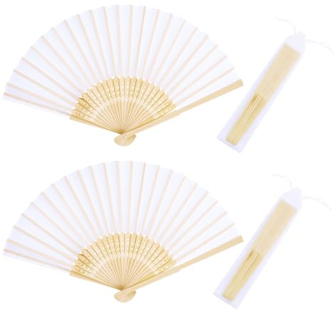 2 Stück Weiß Handfächer, Faltbare Papierfächer, Orientalischer Tuch Stoff Fan für Tanz, Party, Hochzeit, DIY Dekoration, Haus Dekorationen