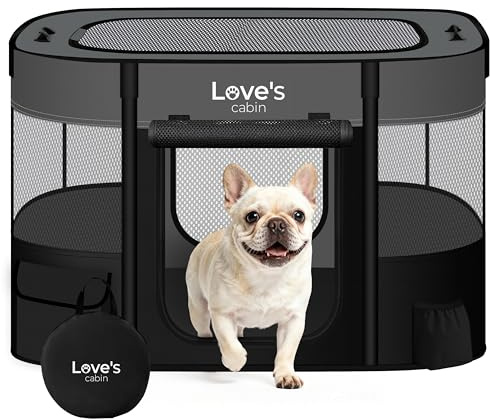 Love's cabin Pet Puppy Dog Playpen, Small Dog Tent Crates Cage Indoor/Outdoor, Portable Exercise Playpen for Cat, Foldable Pop Up Dog Kennel Playpen with Carring Case (S, Grey)