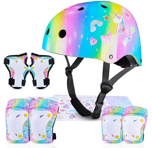 MHJY Fahrradhelm Kinder Helm Mädchen Skaterhelm 3-8 Jahre Knieschoner Protektoren Set Schoner Inliner Kinder Ellenbogenschützer Handgelenkschoner Für Jungen Skates Rollschuhe Skateboard Fahrrad