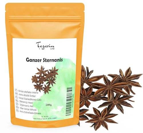 500g Anice Stellato Intero - Badiane - Aroma & Gusto Intenso - Infuso, Tè e Ricette Case - Selezione Prima Scelta - Illicium Verum - 100% Naturale | Qualità Superiore - TazainLTD