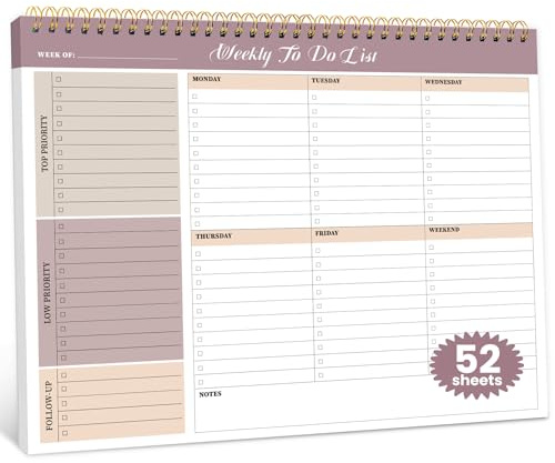 Weekly To Do List Notepad with 52 Undated Sheets（8.5×11）- Undated Weekly Planner Notepad for Office Desk Accessories and Supplies - Midnight Lilac