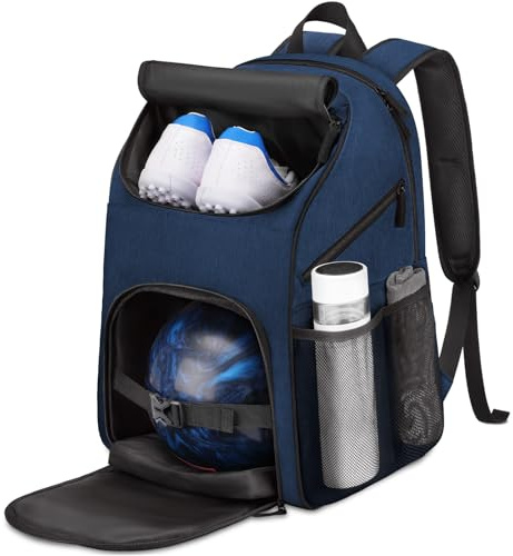 Bosynoy Bowling Backpack, Bowling Ball Bag Tote for Single Ball with Shoe Compartment & Foam Padded, Fits Shoes Up to US Mens Size 16, Blue