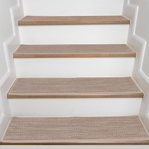JHLGRE Antideslizantes para Escaleras, 20cm*76cm 4pcs, Alfombra Antideslizante, Alfombrillas para Escalones Interior, Lavable, Reutilizable, Beige