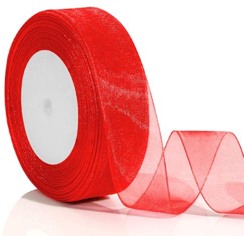 Geschenkband Rot 25mm 46m für Weihnachten und Geburtstag - Rotes Band, Schleifenband, Verpackungsbänder, Stoffband für Geschenkverpackung