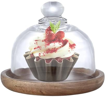 Portatorta - Alzata per Dolci con Coperchio a Cupola in Legno | Vassoio Portatile Decorazione da Tavola per Cucina Dolci Frutta Biscotti Compleanno Matrimonio