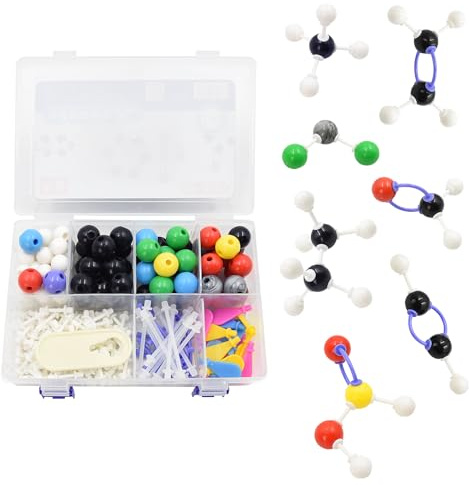 Surplex Juego de Modelos Moleculares de Química Orgánica e Inorgánica, Conjunto Científico de Átomos para Enseñanza con Átomo Enlaces y Guía de Instrucción (Juego de 208 Piezas)