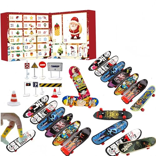 Générique Calendrier de l'Avent Finger Skateboards 2025, Mini Jouet Fidget pour, Calendrier de Compte à rebours de Noël de 24 Jours, Jouets de Skate pour garçons et Filles