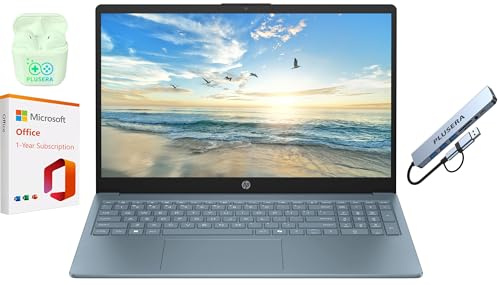 HP 15.6 Business Laptop with Microsoft Office 365 with Copliot AI, 16GB RAM 128GB SSD, Quad-Cores Intel Processor, Windows 11, PLUSERA Earphones & 8-in-1 Hub Included, Moonlight Blue