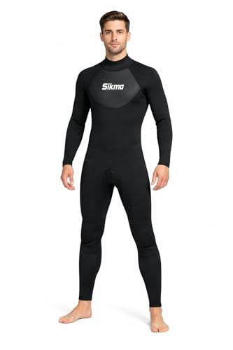 Sikma Herr våtdräkt 3 mm neopren surfande dykardräkt, helkroppsdräkt, flexibel och bekväm, perfekt för simning, dykning, snorkling (svart, stor)