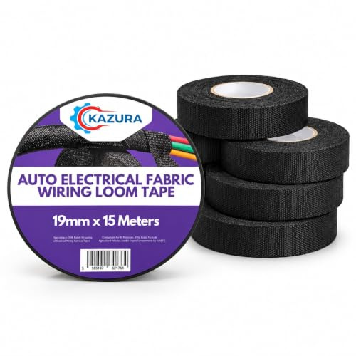 Kazura Automotive Wiring Loom Cloth Tape 19mm x 15 Meters 5 Pack Multipurpose Anti Squeak Self Adhesive Felt Tape, Heat-Resistant Insulating for Car Motorcycle Vehicles Cable Fixed