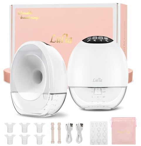 Lulia Tire Lait Electrique Main Libre Sans Fil, Double Pompe Portable | Aspiration Puissante 380mmHg, 4 Modes 9 Niveaux, Moteur Silencieux, Anti-Fuite et Anti-Retour, avec Bride de 17/19/21/24mm