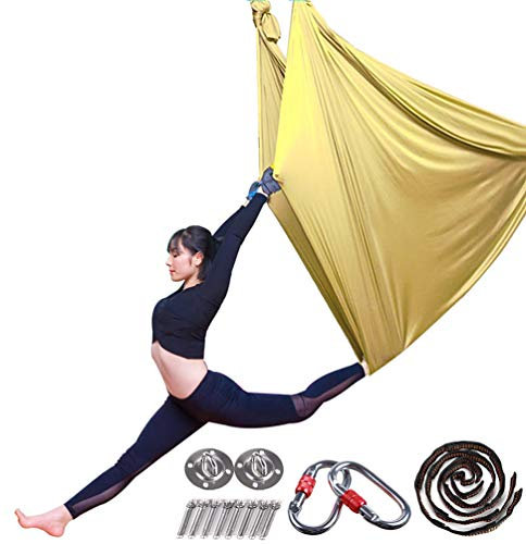 Aerial Yoga Hängematte Pilates Trapez Silk Elastische Yogatuch Haengematte Seiden Yoga Schaukel Set Hängetuch Equipment inkl. Karabiner, Daisy Chain, Pose Guide L: 5M B: 2,8M