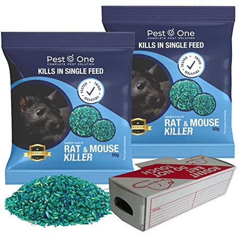 Rodent Killer Bait Rat Poisoning Sachets Mouse Poisoning Sachets Grain Rodent Control Strongest Rodent Killer Fast Acting Single Feed Whole Wheat Grain Bait Sachets 100g(2x50g) with Cardboard Box