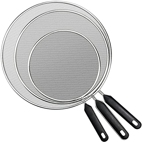 KINGOZOYI Pièces Protection Anti-éclaboussures, Couvercle Anti-Projections en Acier Inoxydable avec Poignée pour Poêle - 19cm 25cm 29cm