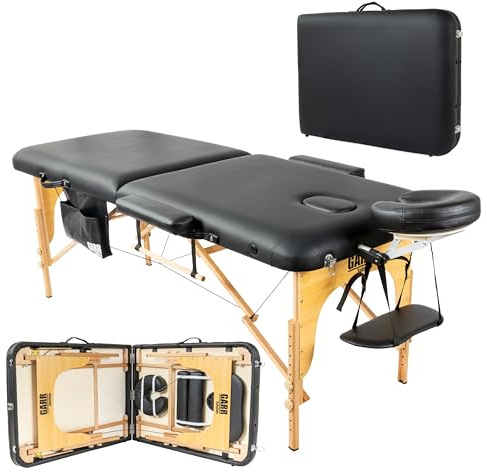 GARR Solution Lettino Massaggio Portatile 2 Zone in Legno, Professionale, Pieghevole e Leggero - 185x70 H62/87cm (Nero)